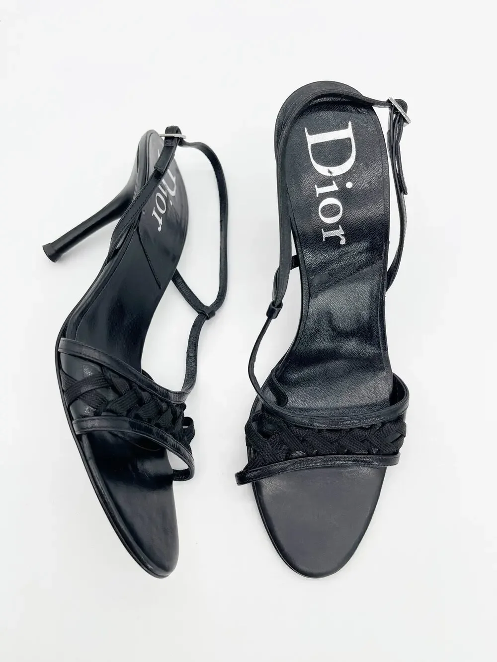Christian Dior Vintage Y2K Black Woven Strappy Slingback Heel Sandals EU 40.5